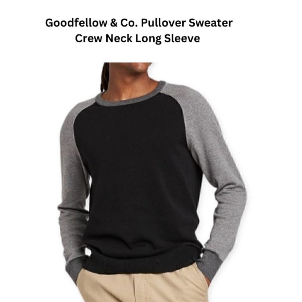 Goodfellow & Co Pullover Sweater Black Gray Crew Neck Mens 2XB